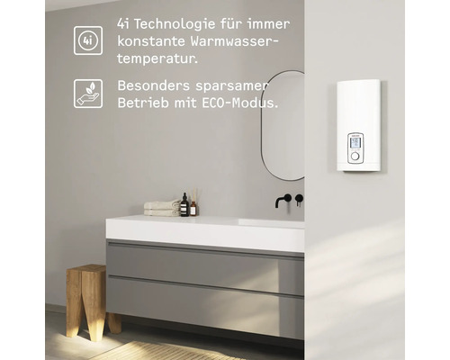 Modernes Badezimmer mit Untertischgerät für Warmwasser