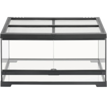 Leeres Terrarium mit Glasschiebetüren und Gitterabdeckung