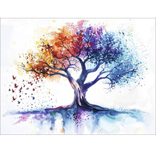 Aquarellgemälde eines Baumes mit unterschiedlichen saisonalen Farben