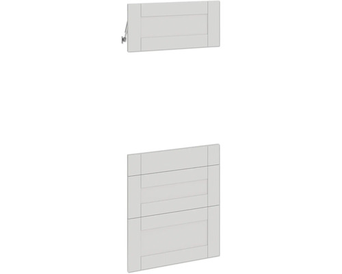 Zwei weiße Möbelklappen mit Lamellenstruktur