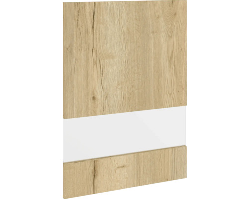 PICCANTE Smart Segmentglastür für Oberschrank 50 x 70 cm WILD OAK "O" Dekorplatte mit Holzmaserung und weißem Streifen
