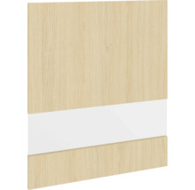 Schranktür mit Holzdekor und weißem Akzentstreifen