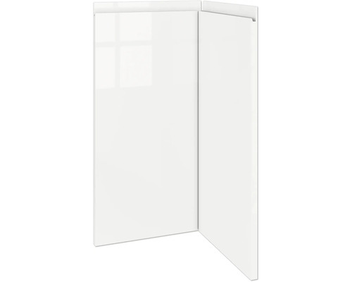 Zwei glänzende, weiße Möbelfronten