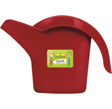 Rote Kunststoffgießkanne mit FloraSelf Logo