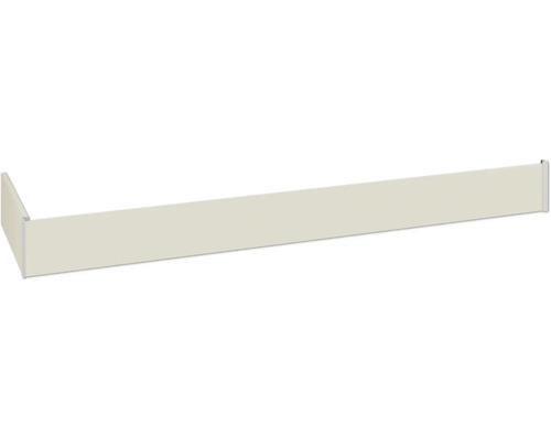 Eine Regalboden-Seitenblende zur Stabilisierung und als seitlicher Abschluss eines Regals.