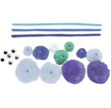 Bastelset mit Pfeifenreinigern, Pompons und Wackelaugen