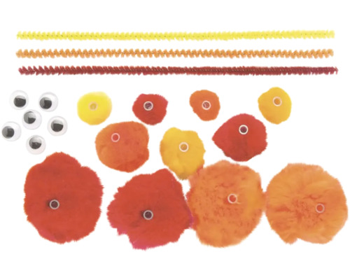 Bastelset mit Pfeifenreinigern, Wackelaugen und Pompons