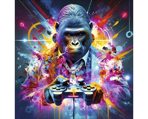 Illustration eines Gorillas mit Spielkonsole, Anzug und Kette