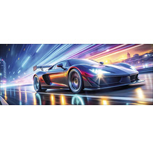 Sportwagen in Bewegung auf einer nächtlichen Straße