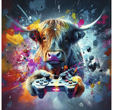 Illustration eines Hochlandrindes mit Videospiel-Controller