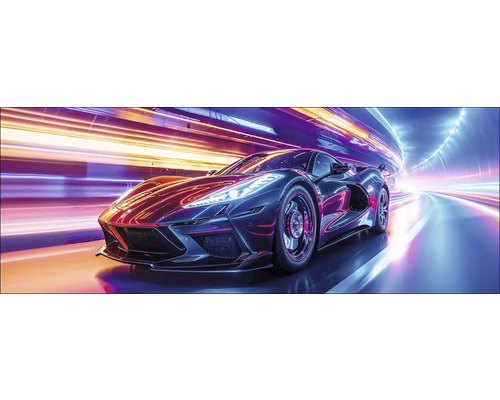 Leinwandbild Neon Car I 77x27 cm Sportwagenfahrt in einem Tunnel