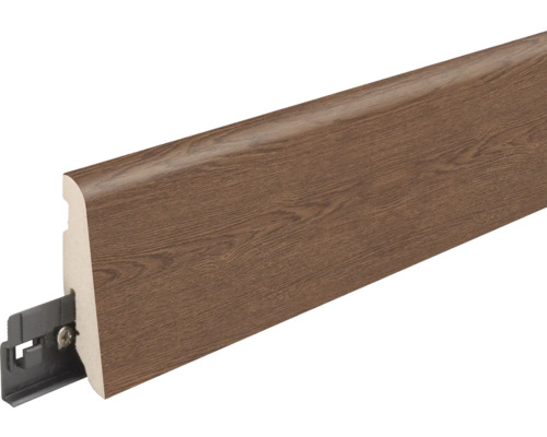 Sockelleiste mit Holzstruktur und Befestigungsclip