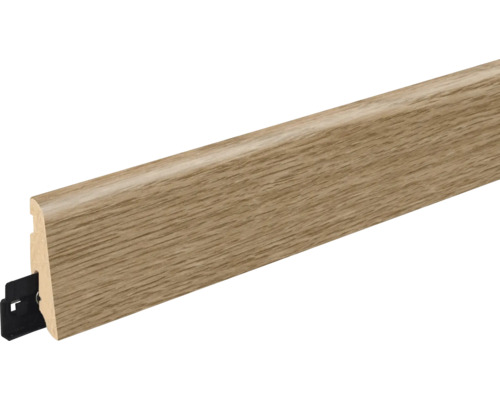 Sockelleiste mit Holzstruktur und Befestigungsclip