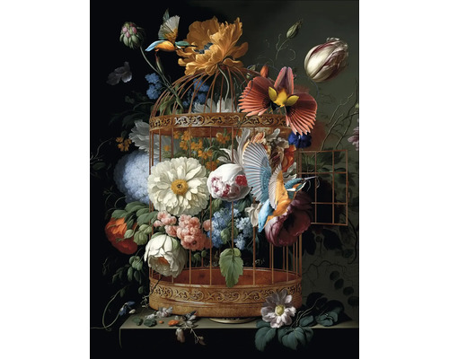 Dekorative Vogelkäfig-Illustration mit Blumen und Vögeln