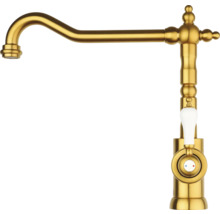 Goldene Küchenarmatur mit weißem Griff