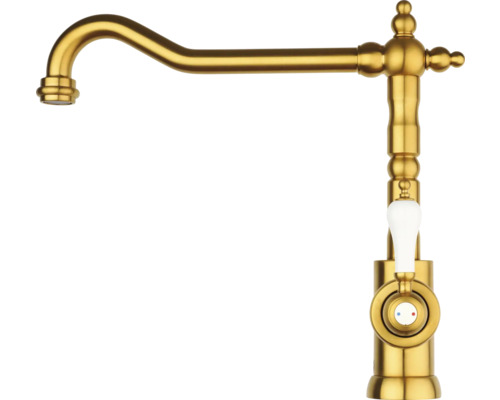 Küchenarmatur Keo Duomo gold gebürstet Goldene Küchenarmatur mit weißem Griff