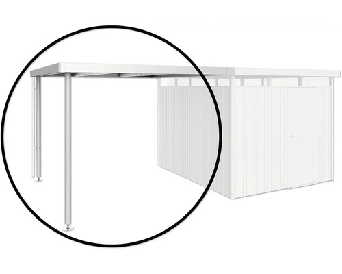 Carport mit Gerätehaus zur Unterbringung von Fahrzeugen und Gartengeräten