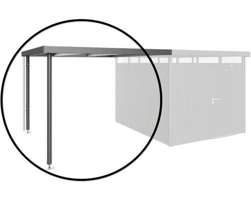Seitendach Biohort für Gartenhaus HighLine 5 Gr. S 150 x 315 cm dunkelgrau-metallic Detailansicht eines Metallcarports mit Stützpfosten