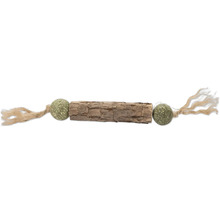 Katzenspielzeug mit Holzstück, zwei Catnip-Bällen und Fransen