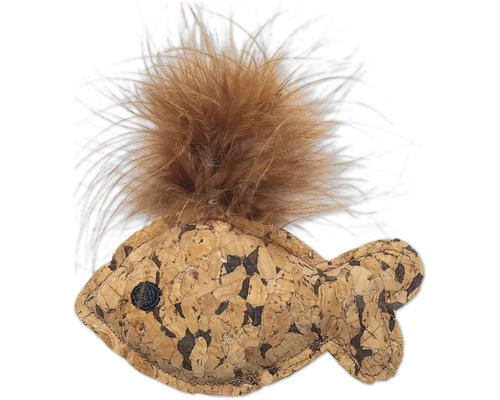 Katzenspielzeug Fisch aus Kork mit Federn