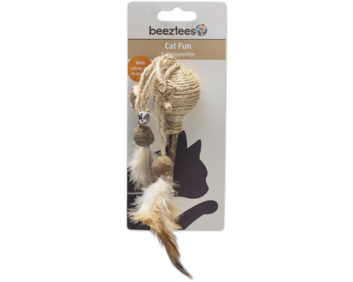 Katzenspielzeug mit Seil, Federn und Glöckchen