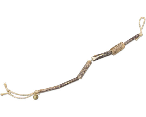 Nagetier-Spielzeug aus Holz mit Glocke und Seilaufhängung