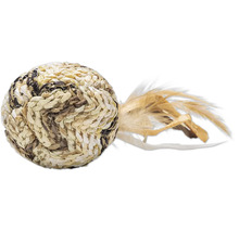 Katzenspielzeugball aus Seegras mit Federn