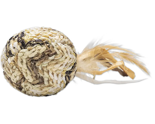 Katzenspielzeugball aus Seegras mit Federn