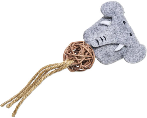 Katzenspielzeug mit Filz-Nilpferd-Kopf, Weidenball und Seil