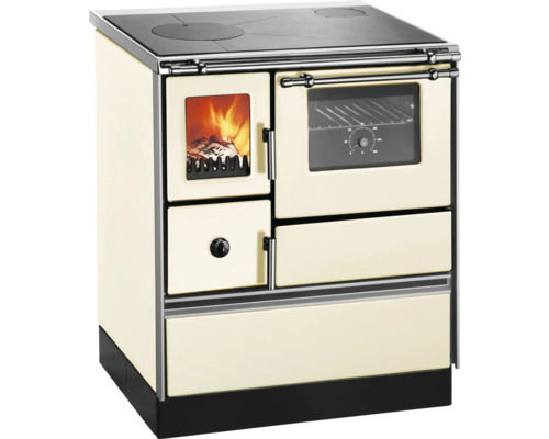 Festbrennstoffherd Westminster K76F-70 elfenbein Backraum rechts Stahlplatte-Kochfeld Holzherd mit Kochfeld, Backofen und Feuerraum