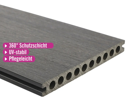 Konsta WPC Terrassendiele Nativo Hohlkammerprofil 22,5x210x3000 mm dunkelgrau Terrassendiele mit 360 Grad Schutzschicht, UV-stabil und pflegeleicht