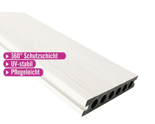Konsta WPC Terrassendiele Nativo Hohlkammerprofil beschichtet 23x138x3000 mm Eiche weißgrau Kunststoff Nut- und Federbrett mit 360 Grad Schutzschicht, UV-stabil und pflegeleicht