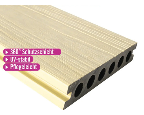 Konsta WPC Terrassendiele Nativo Hohlkammerprofil beschichtet 23x138x3000 mm Eiche creme Terrassendiele mit 360-Grad-Schutzschicht, UV-stabil und pflegeleicht