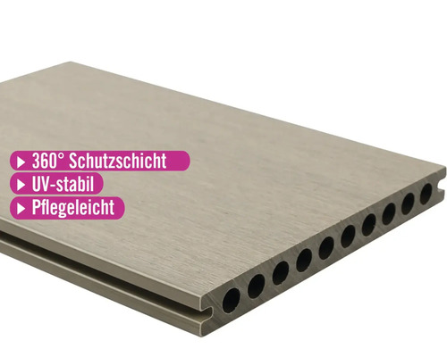 Konsta WPC Terrassendiele Nativo Hohlkammerprofil 22,5x210x3000 mm hellgrau Hohlkammerdiele mit 360-Grad-Schutzschicht, UV-stabil und pflegeleicht
