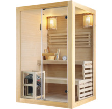 Sauna mit Holzausstattung und Glasfront