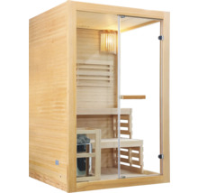Holzsauna mit Glastür und Inneneinrichtung