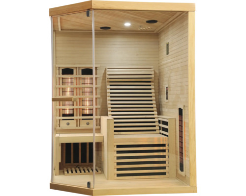 Innensauna mit Holzbänken und Infrarotstrahlern