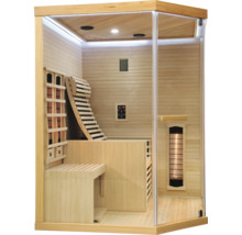 Innensauna mit Holzbänken und Infrarotstrahlern