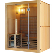 Holzsauna mit Glastür und Inneneinrichtung
