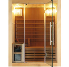 Holzsauna mit Glastür und Innenausstattung