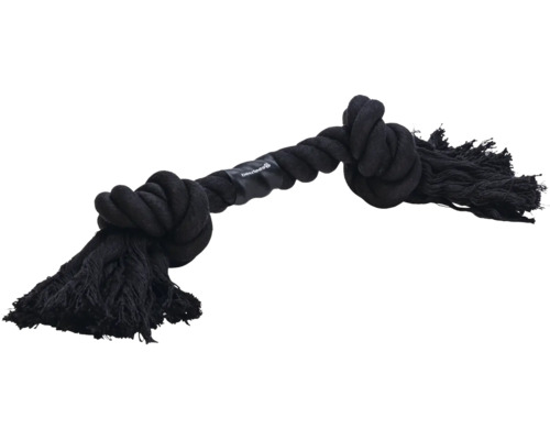 Schwarzes Baumwollseil Hundespielzeug mit Knoten und Fransen