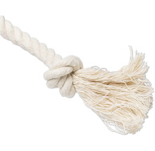 Weißes Seil mit Knoten und ausgefranstem Ende