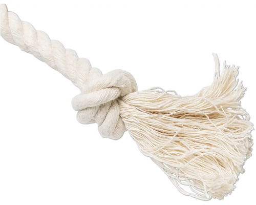 Weißes Seil mit Knoten und ausgefranstem Ende