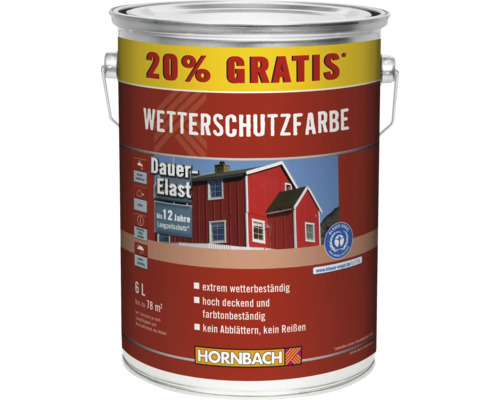 Farbeimer mit Wetterschutzfarbe und Hornbach Logo