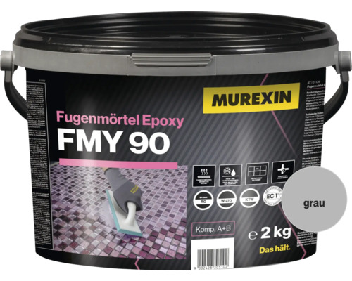 Fugenmörtel MurexinEpoxy FMY 90 grau Set 2 kg Murexin Fugenmörtel Epoxy FMY 90 im Eimer, geeignet für Fußbodenheizung, frostbeständig und salzbeständig