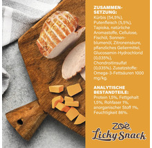 Zoe Licky Snack Hundesnack auf einem Holzbrett mit Zutaten