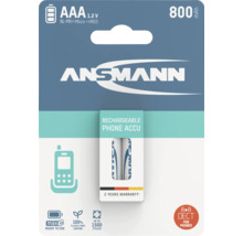 Ansmann AAA 1.2 V wiederaufladbare Akkus für Telefone, 800 mAh, zwei Jahre Garantie