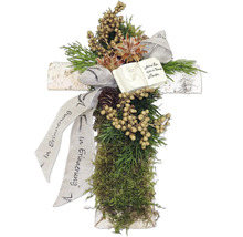 Dekoratives Kreuz mit floralen Elementen und Schleife zur Erinnerung