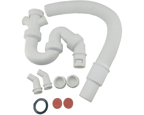 Abflussrohr Set mit Siphon, Anschlussstutzen und Dichtungen
