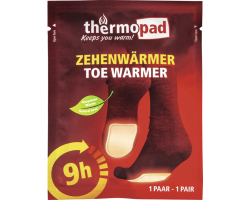 Thermopad Zehenwärmer Verpackung mit Informationen zur Anwendung und Dauer